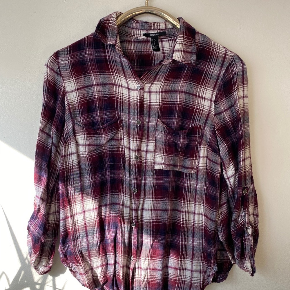 Forever 21 Burgundy Flannel w Adjustable Sleeves